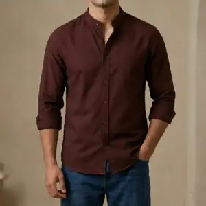 Men’s Solid Colour Ban Collar Shirt