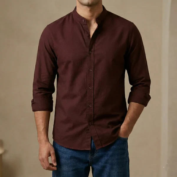 Men’s Solid Colour Ban Collar Shirt