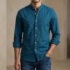 Men's Solid Colour Ban color Shirt (petrol)