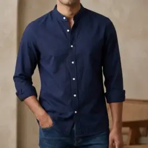 Buybongo 2 Men's Solid Colour Ban color Shirt (Navy)